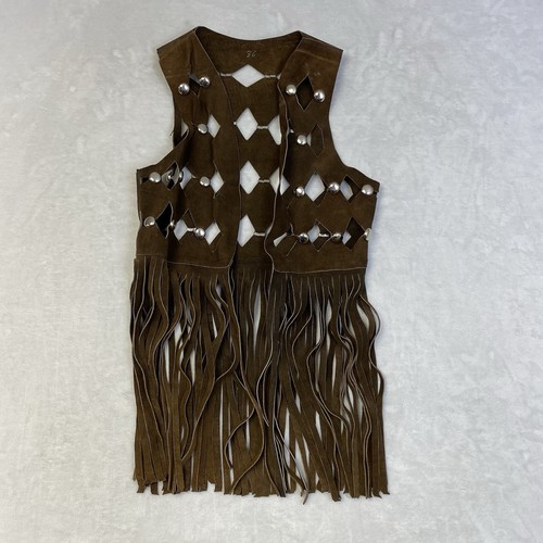 Vtg 70s suede fringe vest - vtg,
