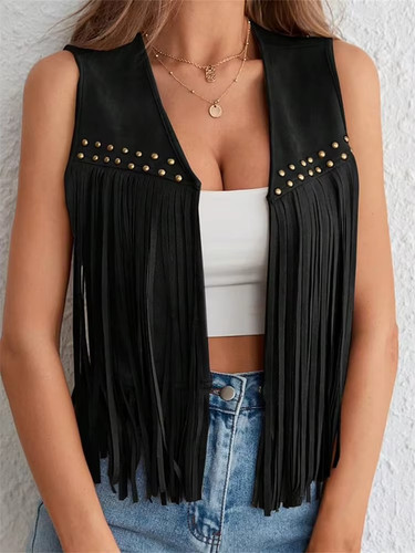 Women suede fringe vest - women's,