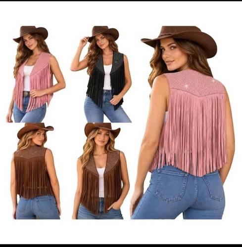 Women western fringe vest - western,