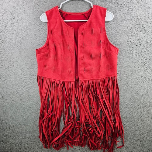 Red faux suede long fringe - faux,