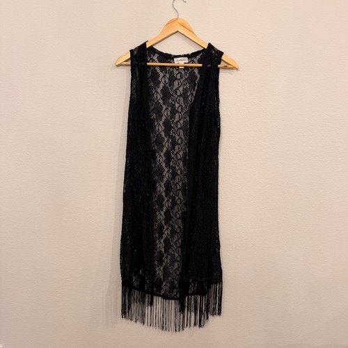 Black lace fringe - duster, vest